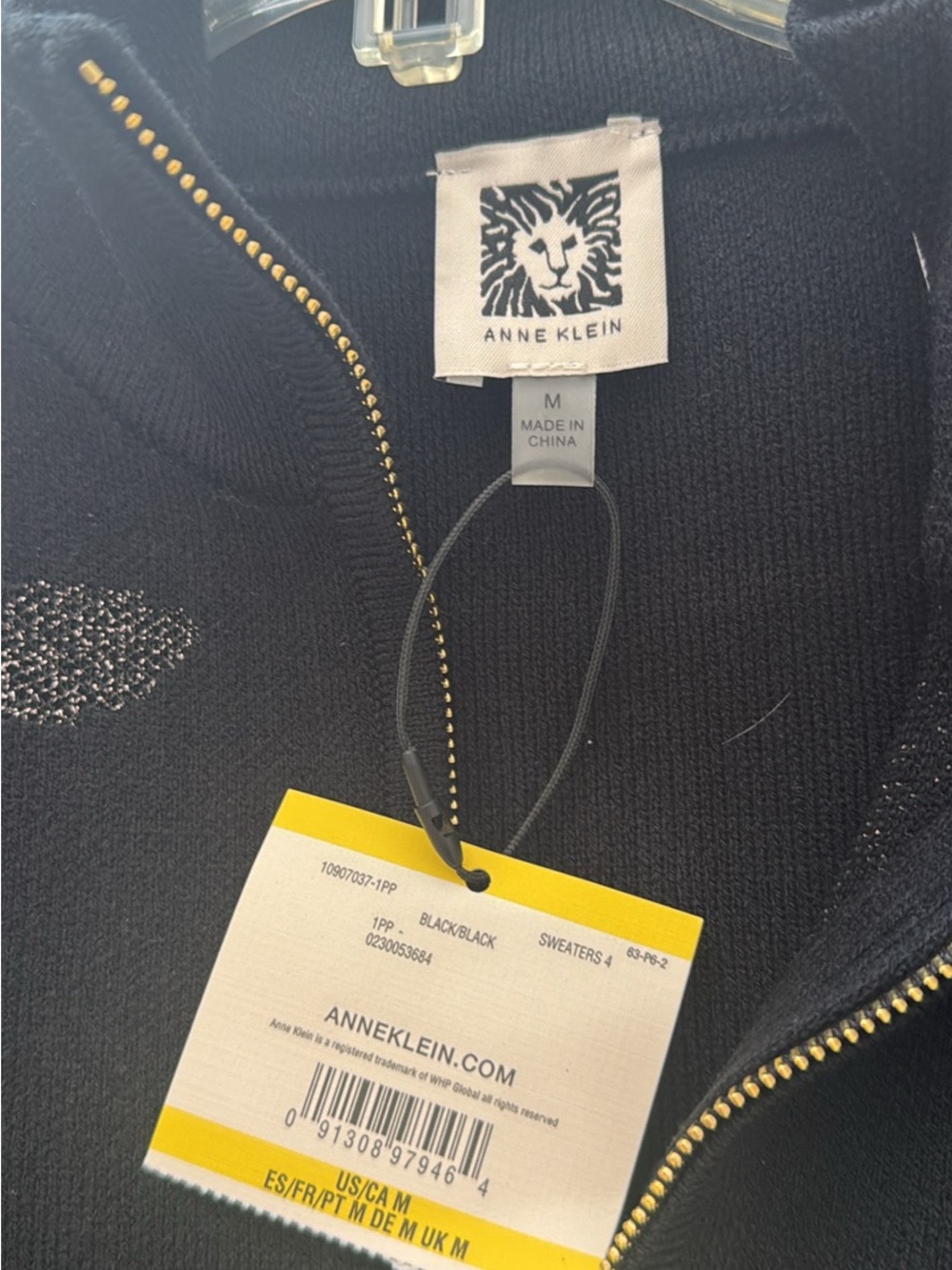 Anne Klein Black Women’s Zip-Up Sweater with Gold Zipper